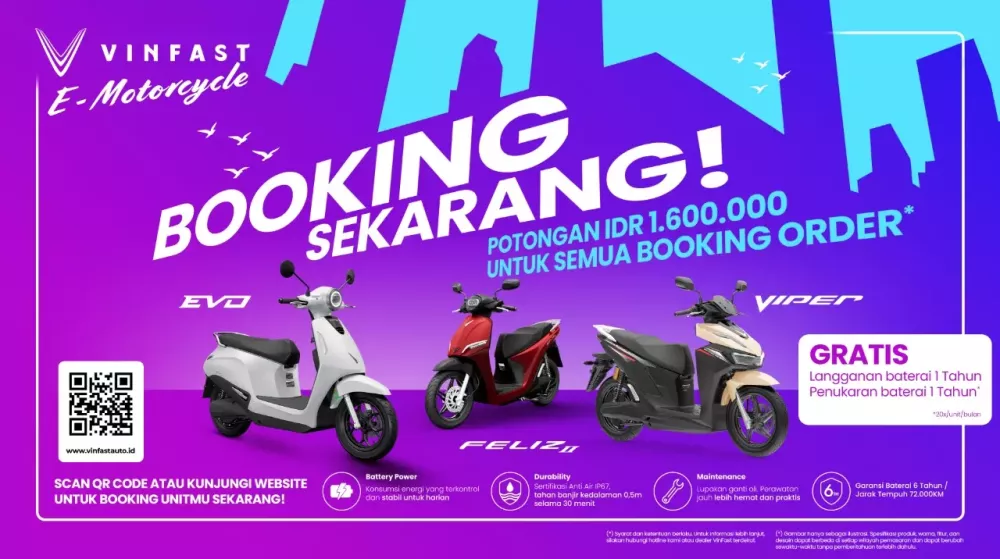 VinFast mở cọc cho 3 mẫu xe máy điện đổi pin tại Indonesia, giá quy đổi từ 28 triệu đồng - Ảnh 1. VinFast mở cọc cho 3 mẫu xe máy điện đổi pin tại Indonesia, giá quy đổi từ 28 triệu đồng - Ảnh 1.